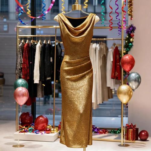 Poliéster Vestido largo de noche, Sólido, más colores para elegir,  trozo