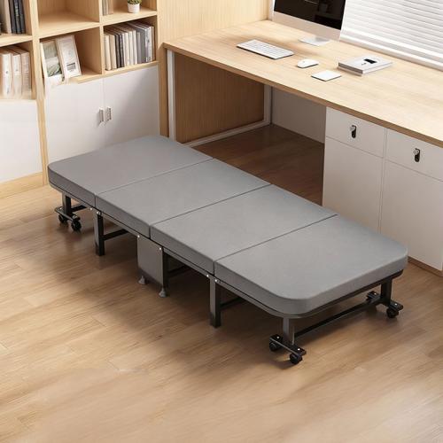 Metal & Cotton Linen single Foldable Bed durable & with caster & portable gray PC