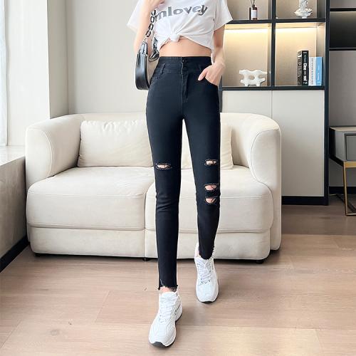 綿 女性ロングトラウザーズ 洗浄 単色 黒 一つ