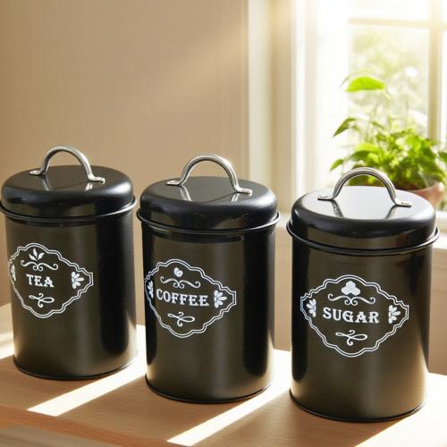 Verzinktes Eisen Speicher-Jar, Brief, Schwarz,  Festgelegt