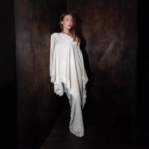 Satín & Poliéster Juego de vestidos de dos piezas,  Cordón, blanco,  Conjunto