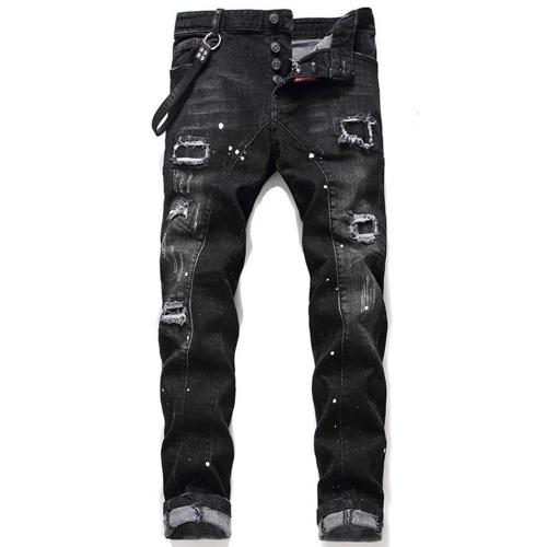 Cotton Denim Ripped Men Casual Pants black PC