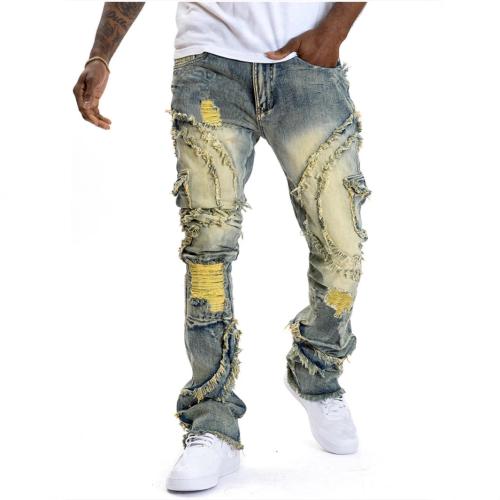 Cotton Denim Ripped Men Casual Pants washed PC