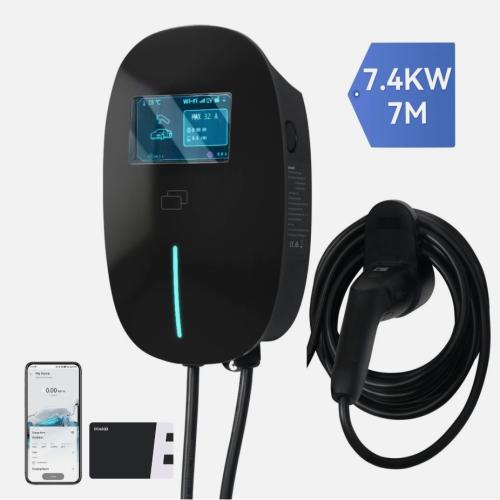 7kW EV Charger 32A Smart EV Charging Station with 7m Charging Cable Type 2 Black