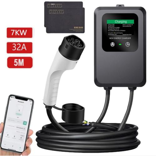 7kW 32A Type 2 EV Charger - Smart APP 5m Cable Car Fast Charging Station UK Plug