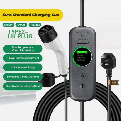EV Charging Cable Type 2 UK Plug 3 Pin Electric Vehicle Car Charger 13A Portable
