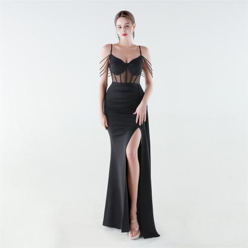 Gauze & Spandex & Polyester Long Evening Dress side slit & padded PC