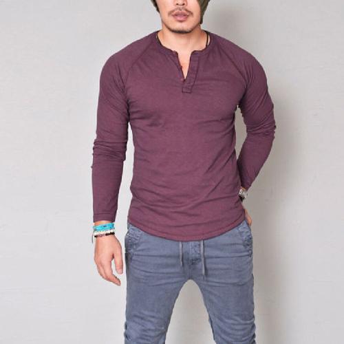 Polyester Slim & Plus Size Men Long Sleeve T-shirt patchwork Solid PC