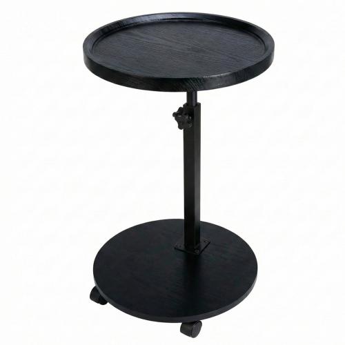 Medium Density Fiberboard & Iron Side Table durable & with caster & adjustable black PC