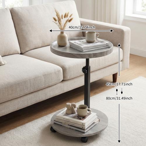 Medium Density Fiberboard & Iron Side Table durable & adjustable gray PC