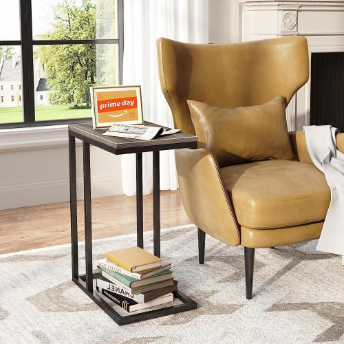 Wooden & Iron Concise & Multifunction Side Table durable Solid dark coffee PC