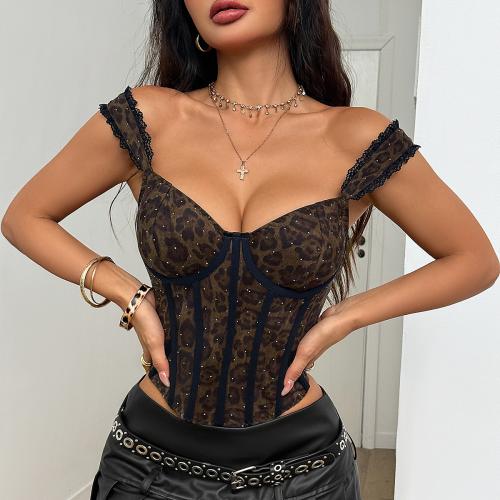 Polyester Slim Camisole backless Lace brown PC