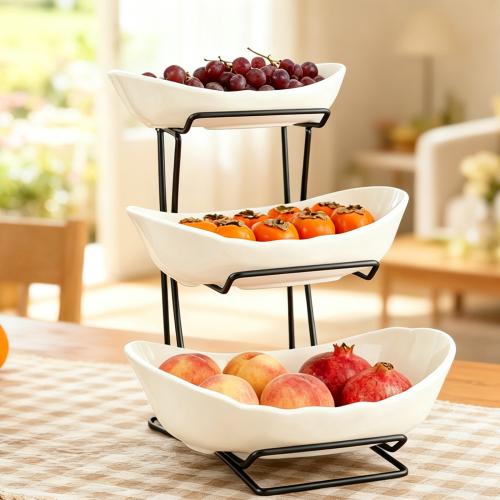 Porcelain & Stainless Steel triple layer & easy cleaning Dried Fruit Plate durable Solid PC
