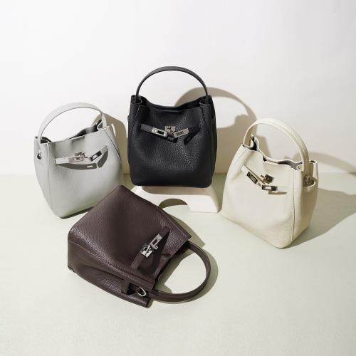 Cowhide Bucket Bag Handbag soft surface Polyester Cotton Lichee Grain PC