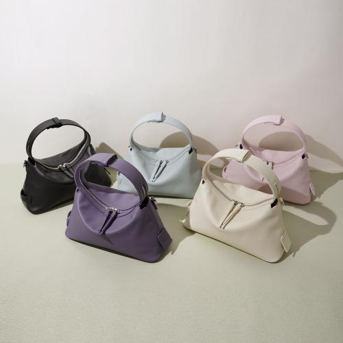 Full Grain Cowhide Leather & Microfiber PU Synthetic Leather Dumpling Handbag soft surface & attached with hanging strap Polyester Cotton Solid PC