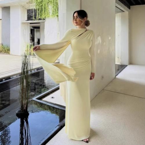 Viscose Fiber & Knitted Slim & long style & Step Skirt One-piece Dress plain dyed Solid PC
