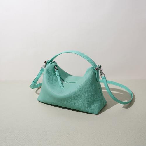Full Grain Cowhide Leather & Microfiber PU Synthetic Leather Pillow Shaped Handbag soft surface & attached with hanging strap Polyester Cotton Lichee Grain PC