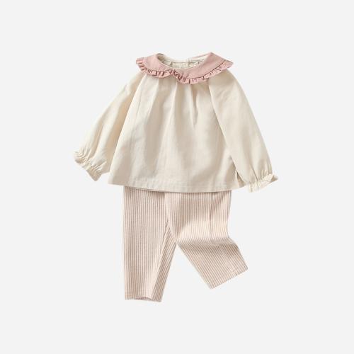 Coton Ensemble de vêtements de fille Pantalon & Retour au début Patchwork Frissons Abricot Ensemble