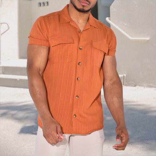 Polyester Men Short Sleeve Casual Shirt & loose striped PC