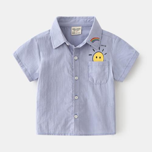 Cotton Boy Shirt & with pocket printed Cartoon blue PC