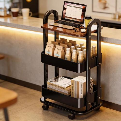 Wooden & Carbon Steel Multilayer Storage Rack with caster PC