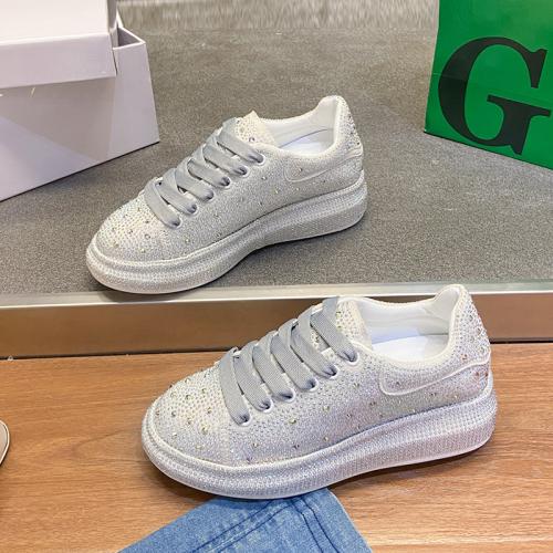 Rubber & PU Leather Flange Women Casual Shoes & with rhinestone Pair