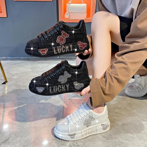 Synthetic Leather & Rubber Flange Women Board Shoes & with rhinestone Pair