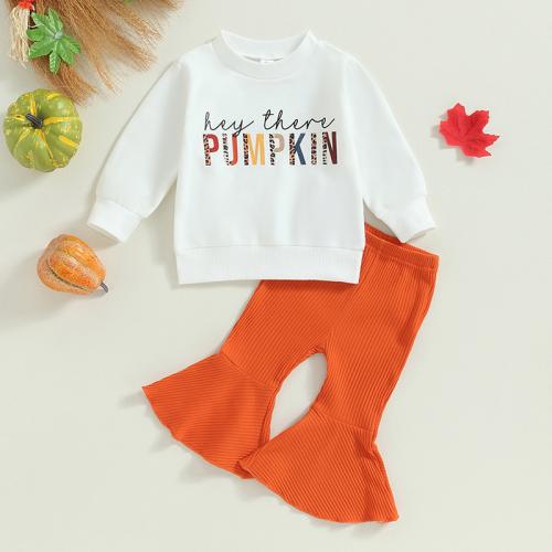 Coton Ensemble de vêtements de fille Pantalon & Retour au début Imprimé Lettre Blanc Ensemble