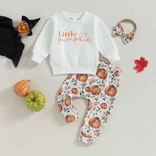 Coton Ensemble de vêtements de fille Coton Bande de cheveux & Pantalon & Retour au début Imprimé Frissons Abricot Ensemble