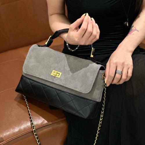 Leather Handbag with chain & large capacity Polyester Cotton Argyle PC