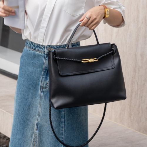 Full Grain Cowhide Leather Tote Bag Handbag soft surface & attached with hanging strap Solid PC