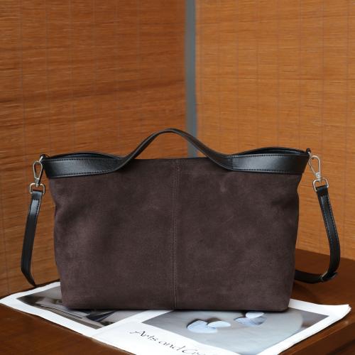 Nubuck Leather Handbag large capacity & soft surface & attached with hanging strap Polyester Solid PC