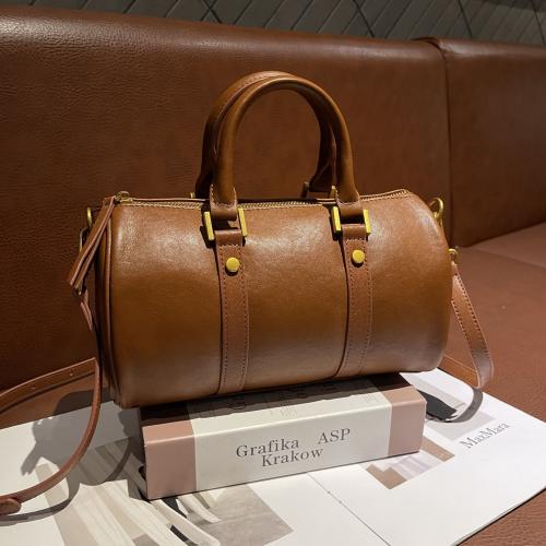 Full Grain Cowhide Leather Boston Bag Handbag attached with hanging strap Polyester Solid PC