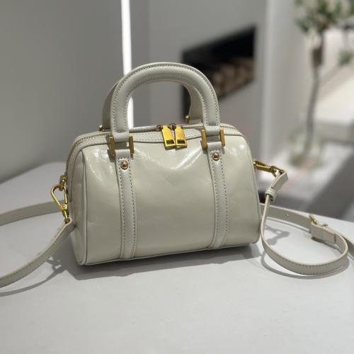 Full Grain Cowhide Leather Boston Bag Handbag Mini & attached with hanging strap Solid PC