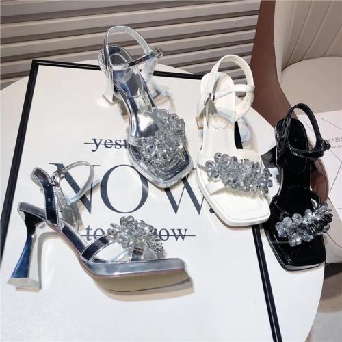 Plush & Goat Skin Leather High-Heeled Shoes Rubber & Rhinestone PC