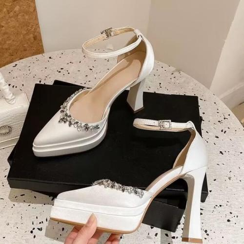 Rubber & PU Leather Platform & Stiletto High-Heeled Shoes pointed toe & with rhinestone Solid Pair