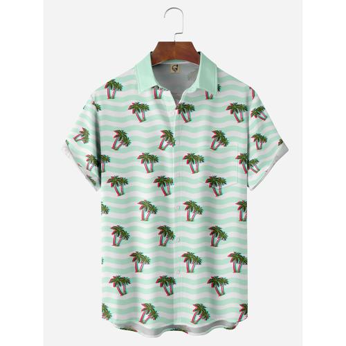 Polyester Plus Size Men Short Sleeve Casual Shirt printed green PC