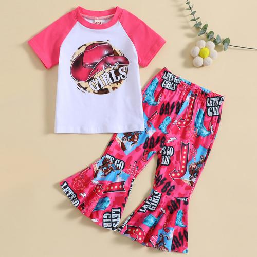 Coton Ensemble de vêtements de fille Pantalon & Retour au début Imprimé Rayé multicolore Ensemble