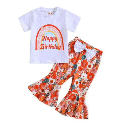 Coton Ensemble de vêtements de fille Pantalon & Retour au début Imprimé Rayé multicolore Ensemble