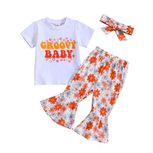 Coton Ensemble de vêtements de fille Pantalon & Retour au début Imprimé Rayé multicolore Ensemble