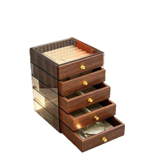 Flocking Fabric & PET & Wood Multilayer & Multifunction Jewelry Storage Case dustproof Solid brown PC