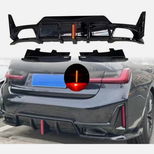 Fits BMW G20 LCI M-Sport 2023-2026 Gloss Black Rear Lower Diffuser w/ LED Light