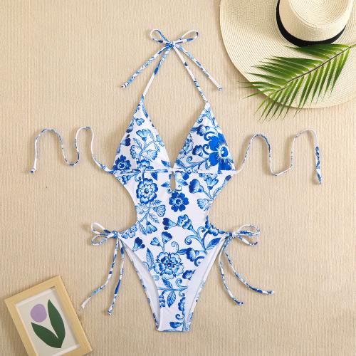 Polyester One-piece Swimsuit backless & padded printed :XL PC