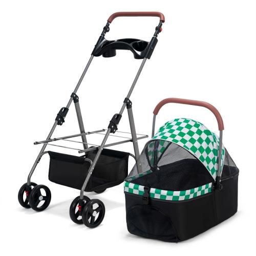 Cloth & Metal & Plastic foldable Pet stroller portable & adjustable printed plaid PC