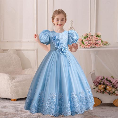 Gemischter Stoff & Polyester & Baumwolle Mädchen einteiliges Kleid,  Pailletten, Floral, mehr Farben zur Auswahl,  Stück