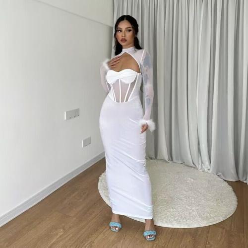 Polyester Step Skirt Sexy Tube Top Dress & hollow Gauze Solid PC