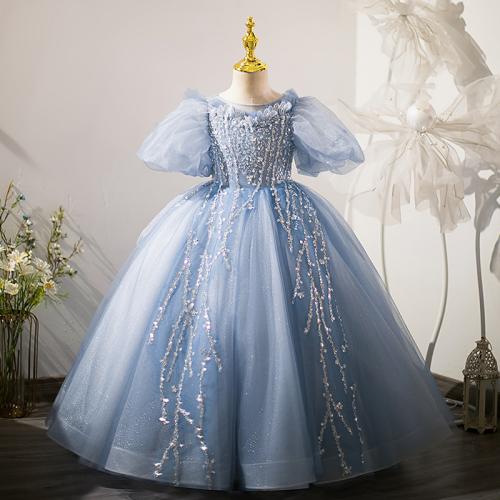 Cellulose Acetat Faser Mädchen einteiliges Kleid, Blau,  Stück