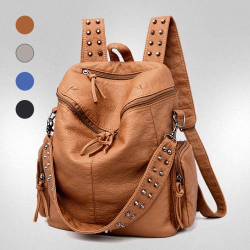 PU Leather Backpack large capacity & soft surface & studded Polyester Solid PC