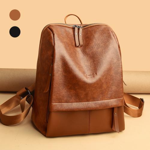 PU Leather Backpack large capacity & soft surface Polyester Solid PC