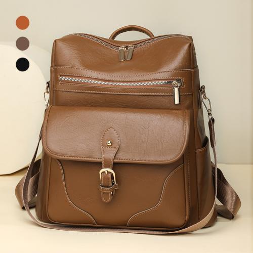 PU Leather Backpack soft surface & waterproof Polyester Solid PC